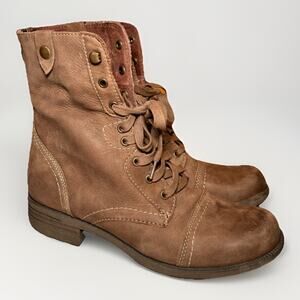 Cobb Hill Brown Leather Lace Up Combat Boots Women’s 8M Ankle Booties Side Zip